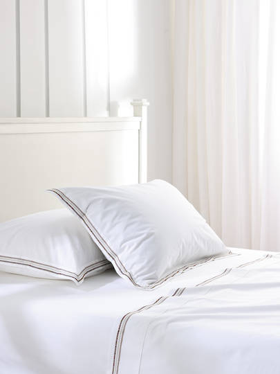MM Linen Medea Brown Embroidered Sheet Set  250TC Pure Cotton Percale
